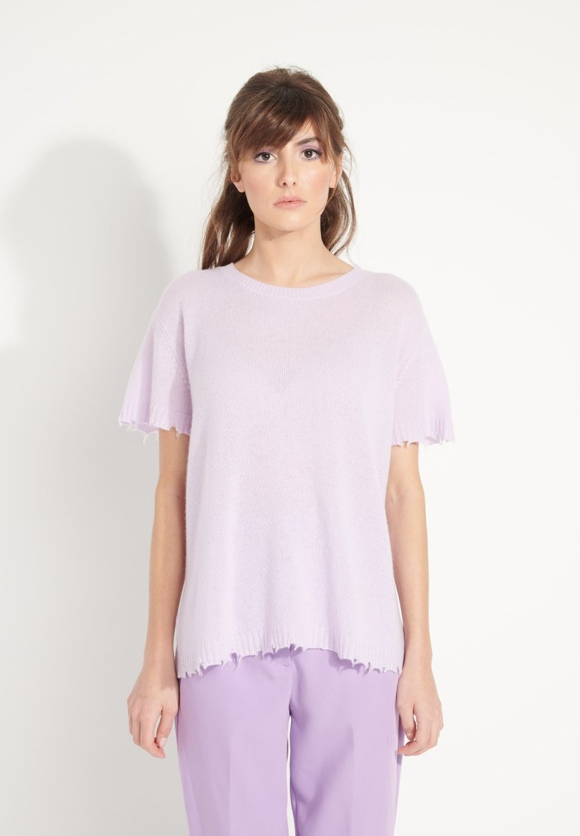 T-shirt col rond femme en cachemire déjaugé lilas - AVA 6