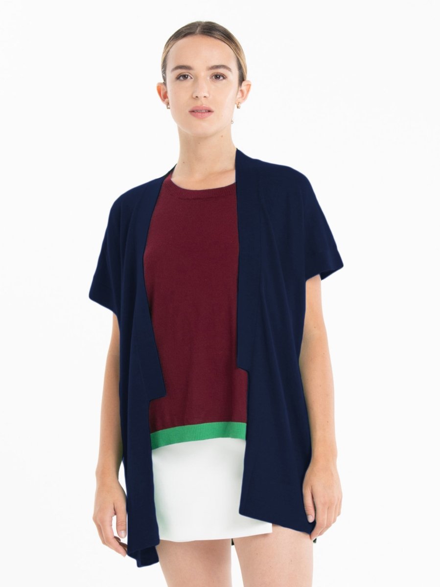 Gilet à manches courtes femme en cachemire & laine ultrafin bleu marine - KELLY 5