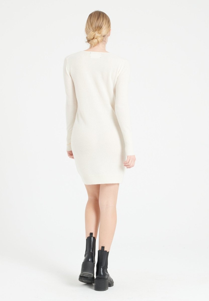 Robe col rond femme en cachemire blanc écru - LILLY 12