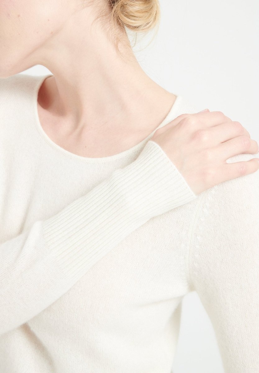 Robe col rond femme en cachemire blanc écru - LILLY 12