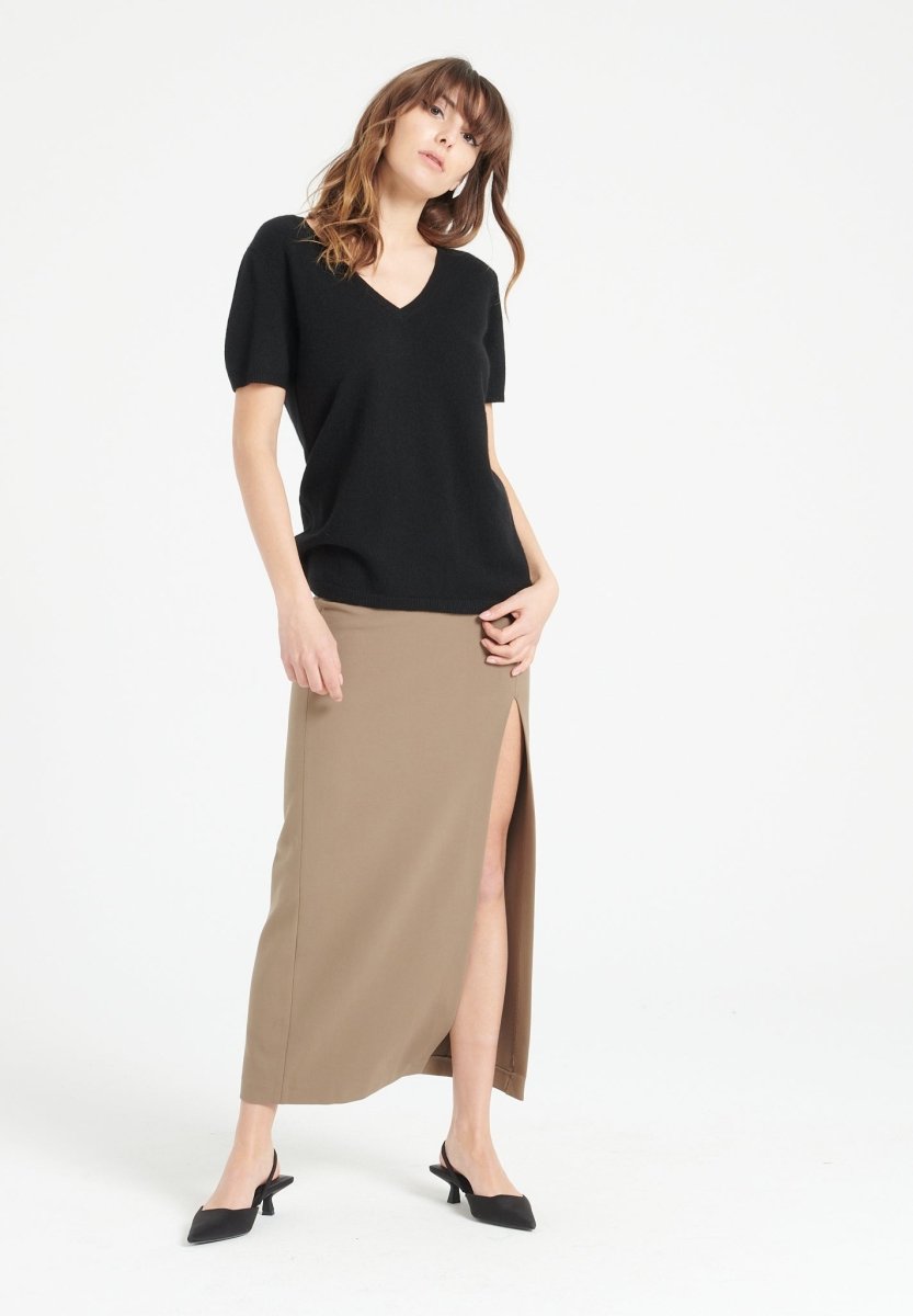 T-shirt col V femme en cachemire noir - LILLY 14