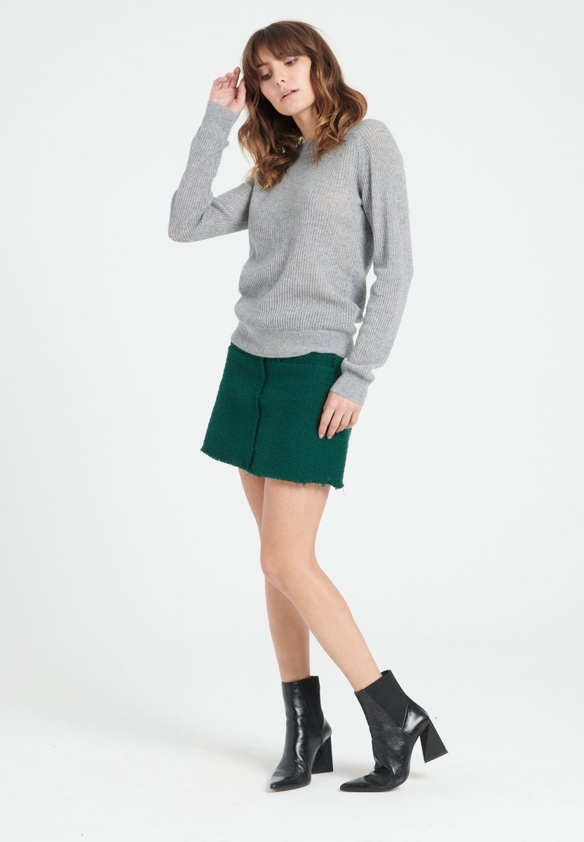 Pull col rond femme en cachemire ajouré gris clair - LILLY 23