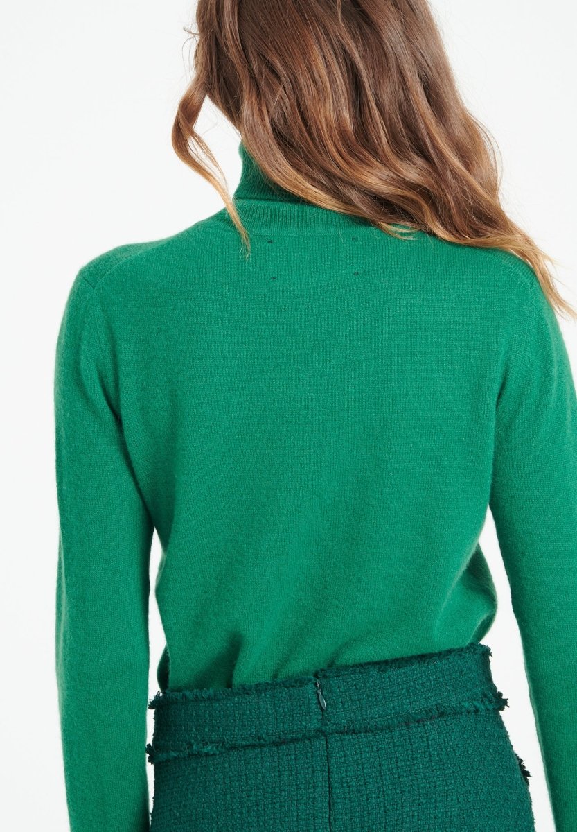 Pull col roulé femme en cachemire vert émeraude - LILLY 3