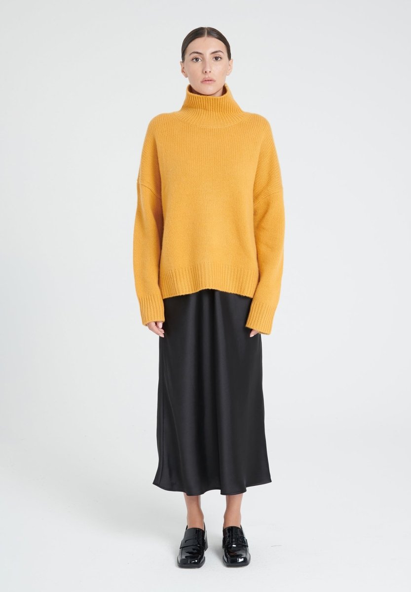 Pull col montant femme en cachemire 10 fils jaune moutarde - ZAYA 3